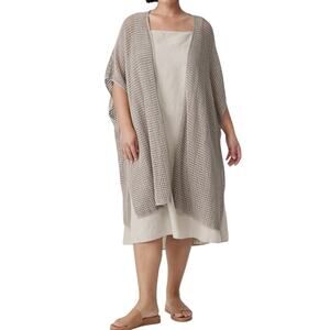 Eileen Fisher Organic Linen Délavé Long Cardigan Crochet Stitch Size L/XL NWT
